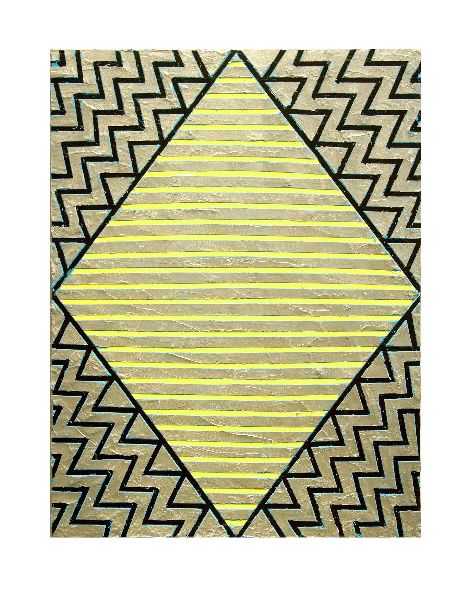 2017 "Diamond w. Silver and Yellow" Acrylic on Masonite 24H x 18W