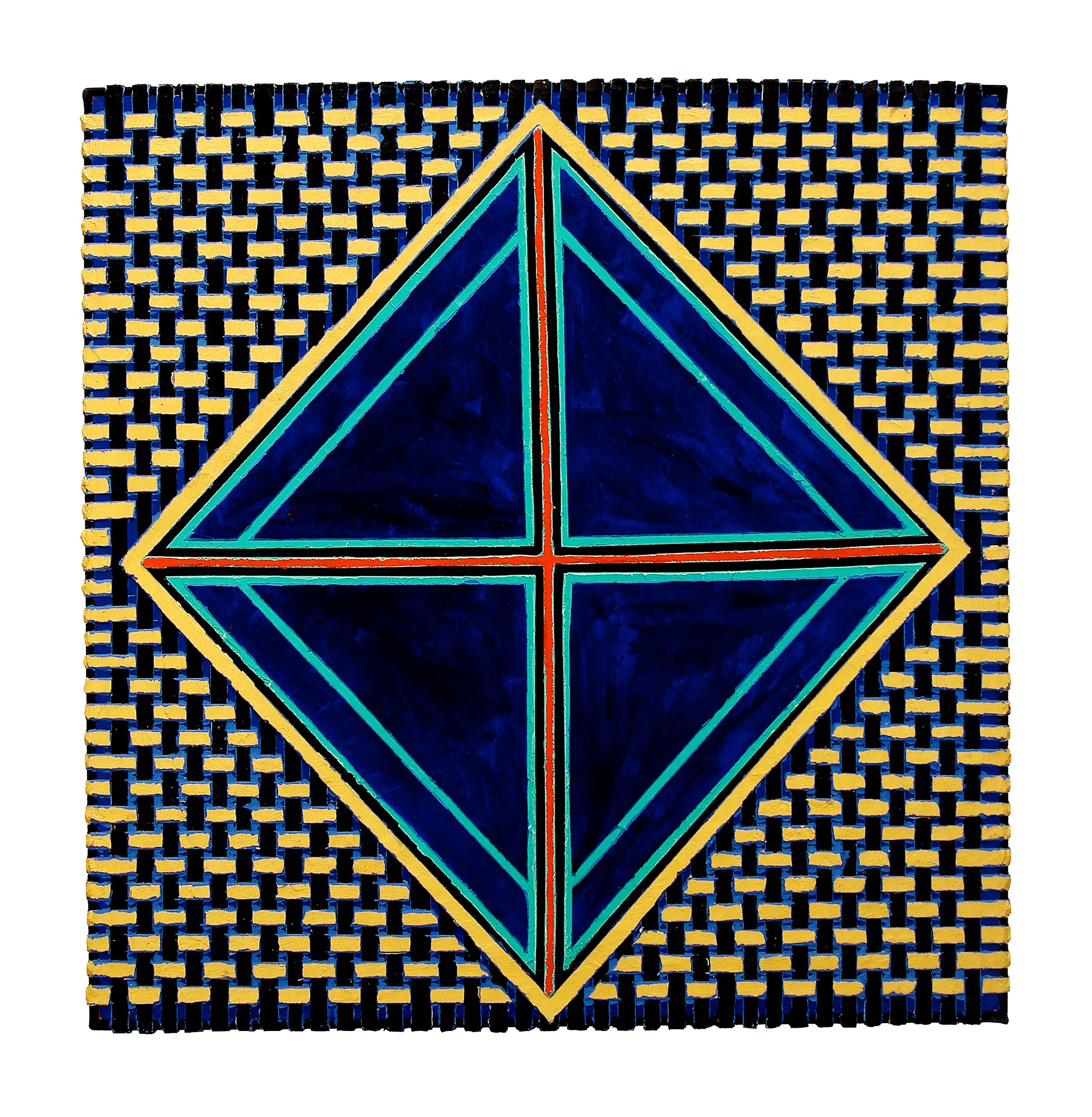 2004 "Navy Diamond w. Red Cross" Acrylic on Canvas 30H x 30W