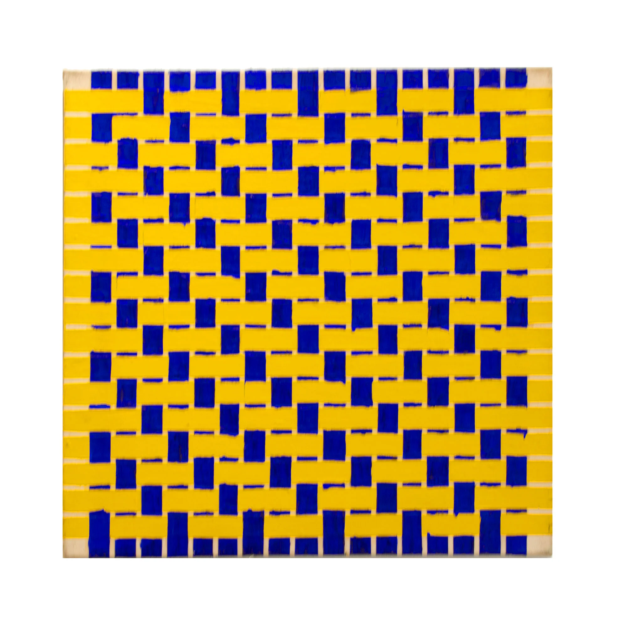 1977 "Weaving Ptg. w. Blue & Yellow" Acrylic on Canvas 24H x 24W