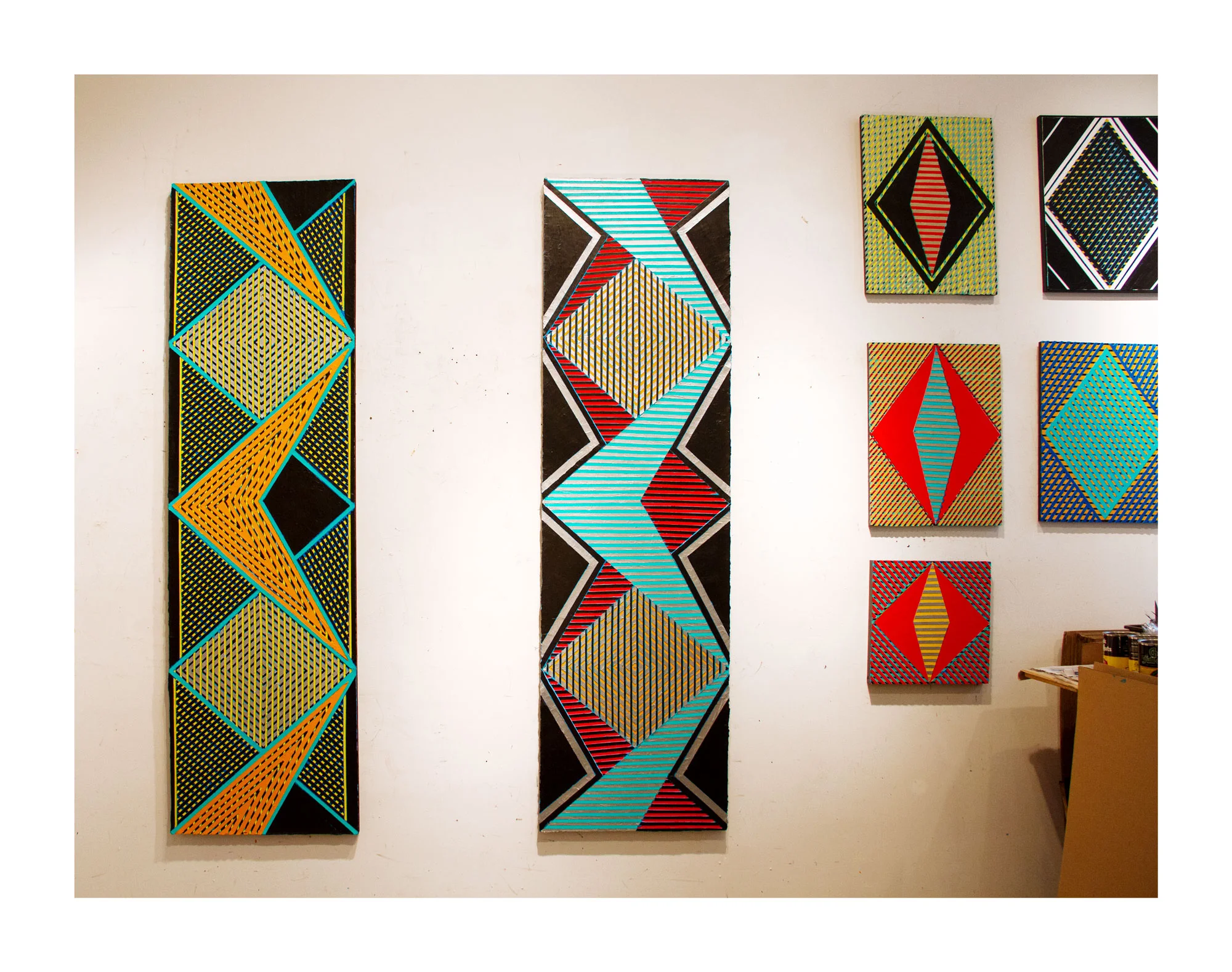 2018 "Two Zig-Zags in the Studio" Acrylic on Canvas Each 84H x 24W