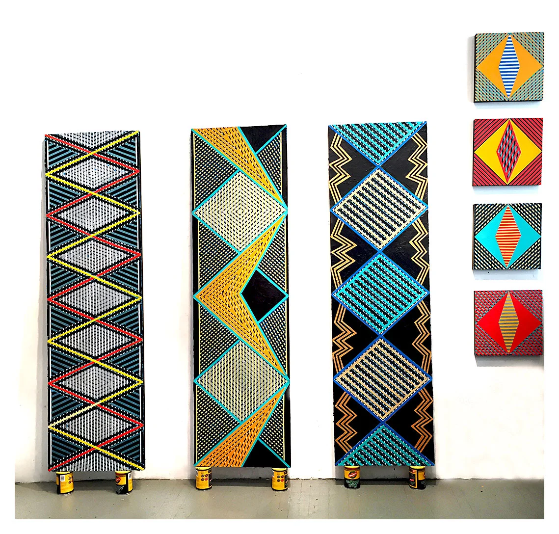 2107 "Three Tall Paintings" Acrylic on Canvas Each 84H x 24W