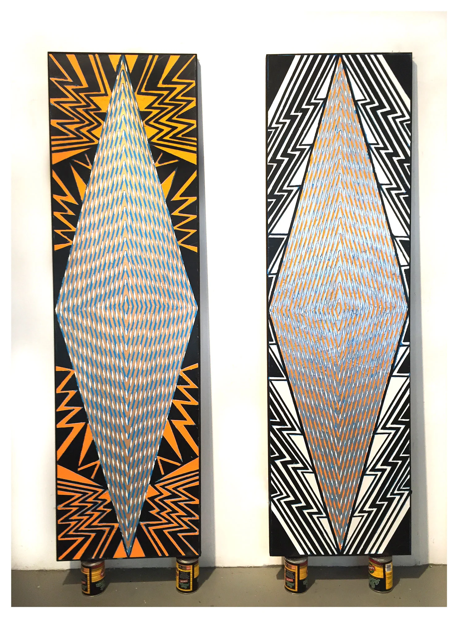 2015 "Tall Diamonds (New York, London)" Acrylic on Canvas 84H x 24W
