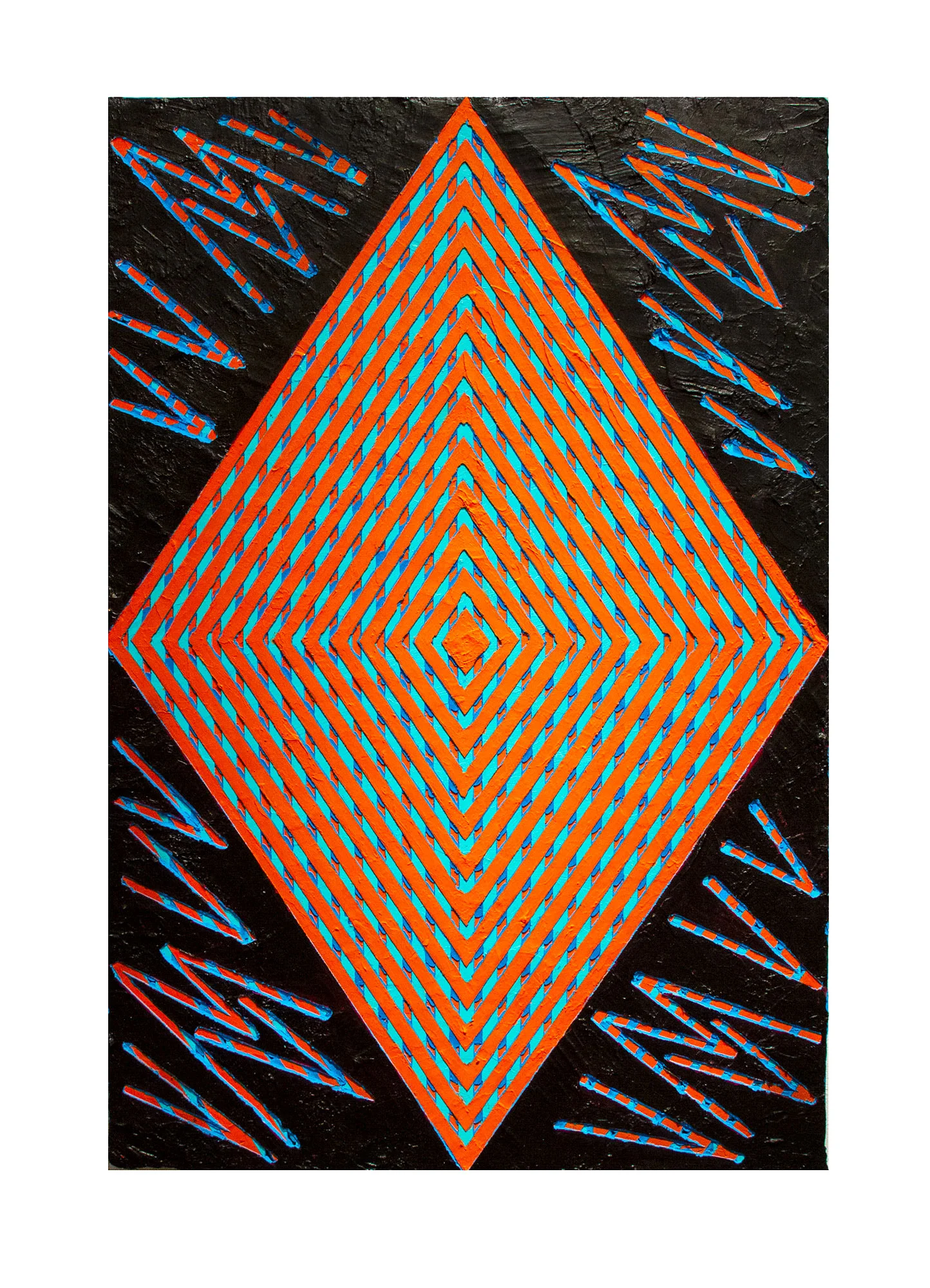 2014 “Orange Daimond w. Black” Acrylic on Masonite 36H x 24W