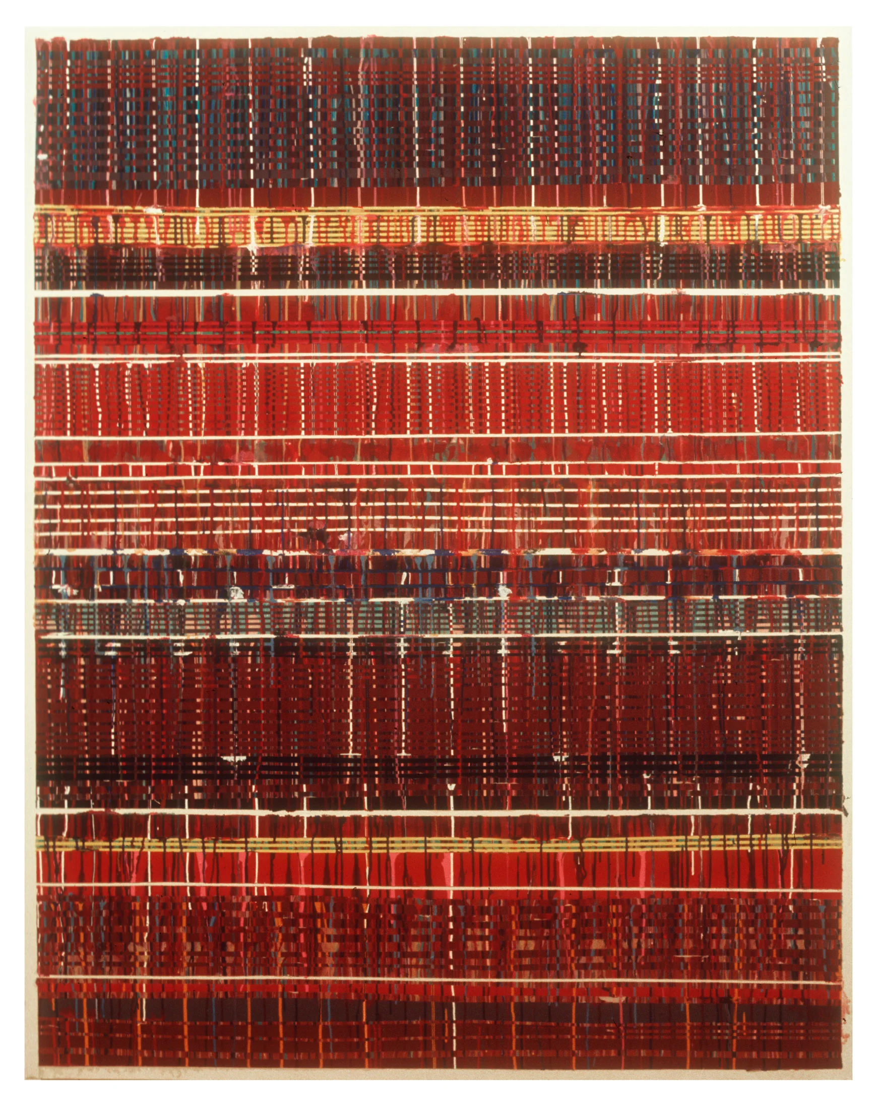 1976 “Brown Bands w. Drips” Acrylic on Canvas 84H x 66H