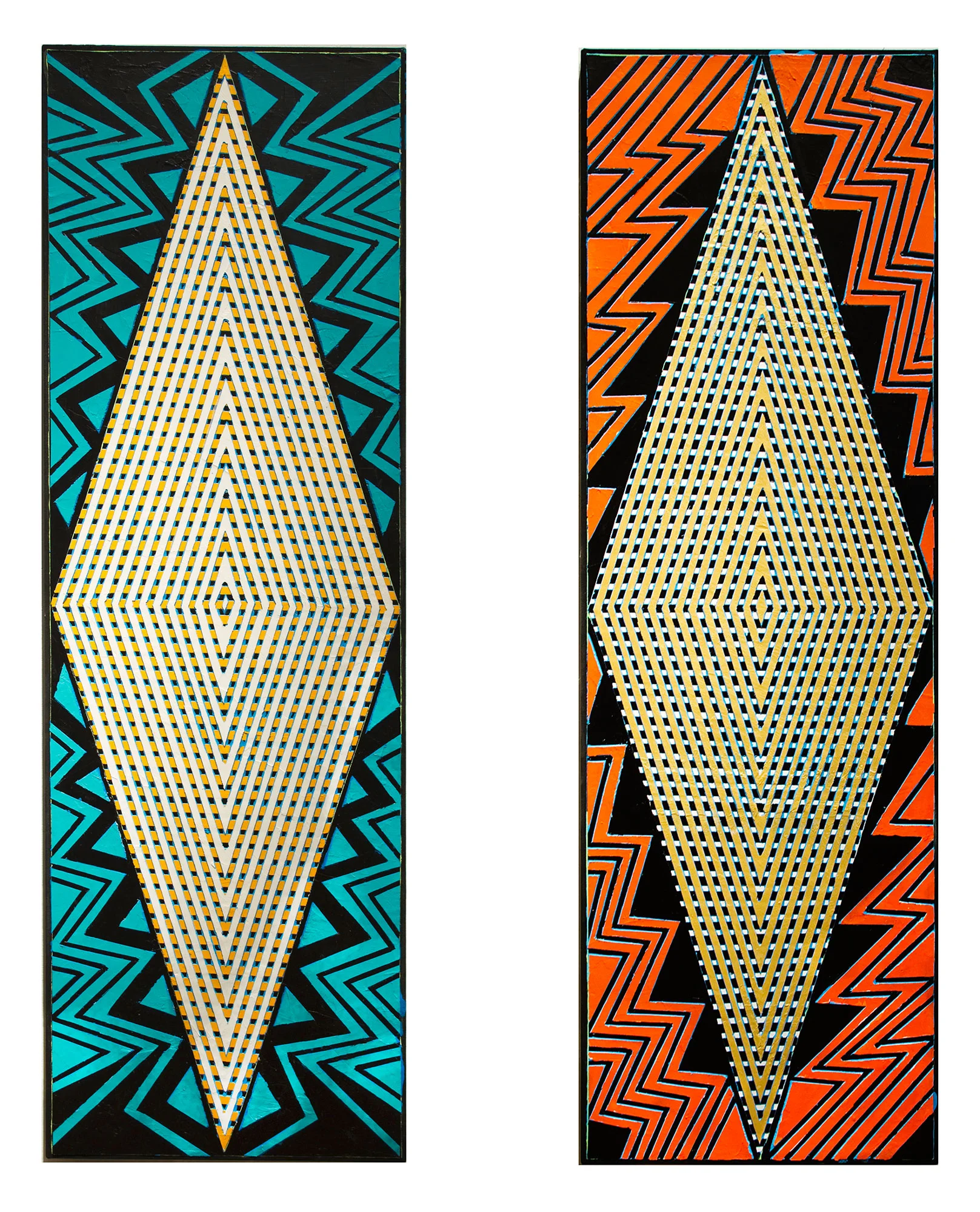 2016 "Iman & Bowie" Acrylic on Canvas Each 60 H x 18W
