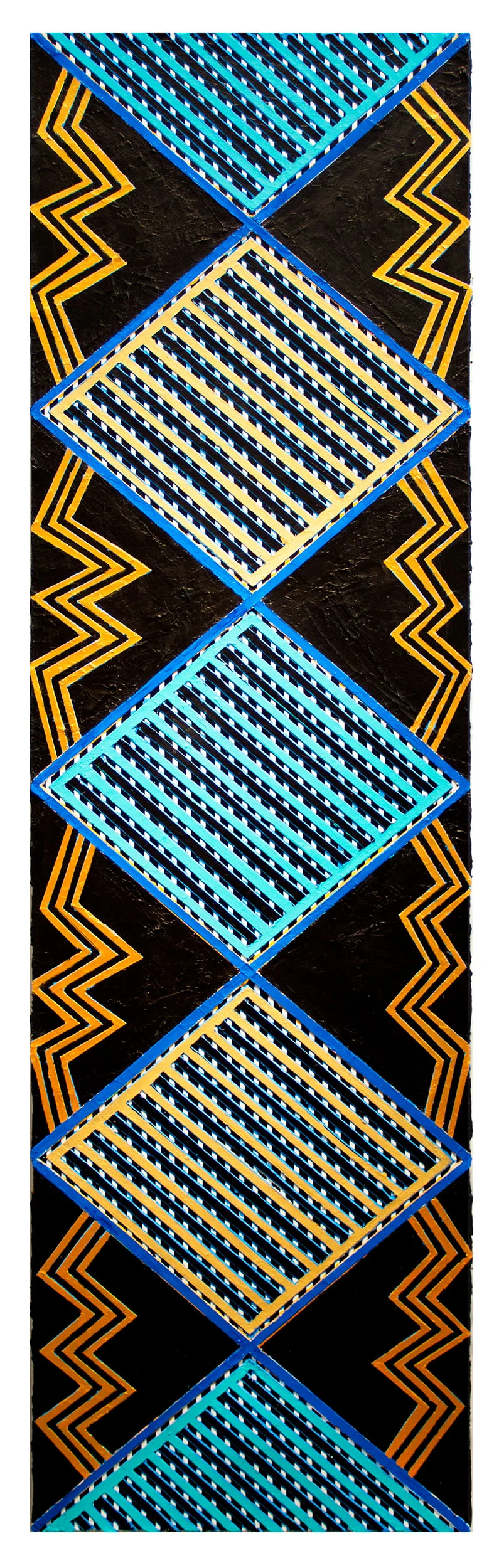2017 "Zig-Zags w. Gold & Turquoise Diamonds" Acrylic on Canvas 84H x 24W