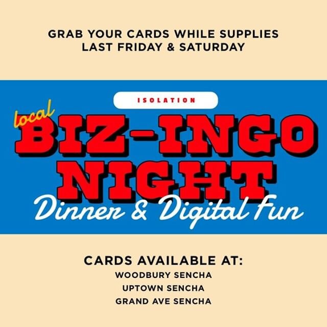 Back due to popular demand! Sencha is joining in on the fun with @isolationbizingo for THIS SATURDAY at 7:30pm on their Facebook LIVE stream. Win awesome prizes from other local businesses while supporting local businesses in the Twin Cities! ⁠
⁠
We 