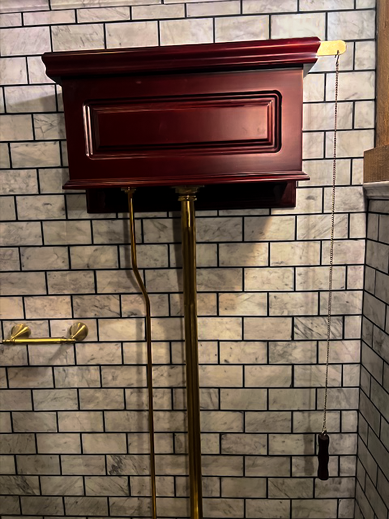 Water box with pull chain, antique oak refurbished.