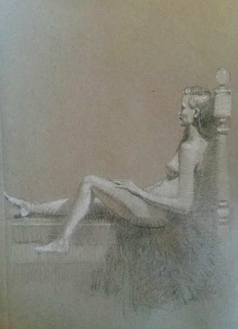 white and black charcoal on toned paper