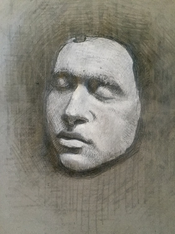 black and white charcoal on toned paper