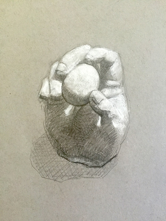 black and white charcoal on toned paper