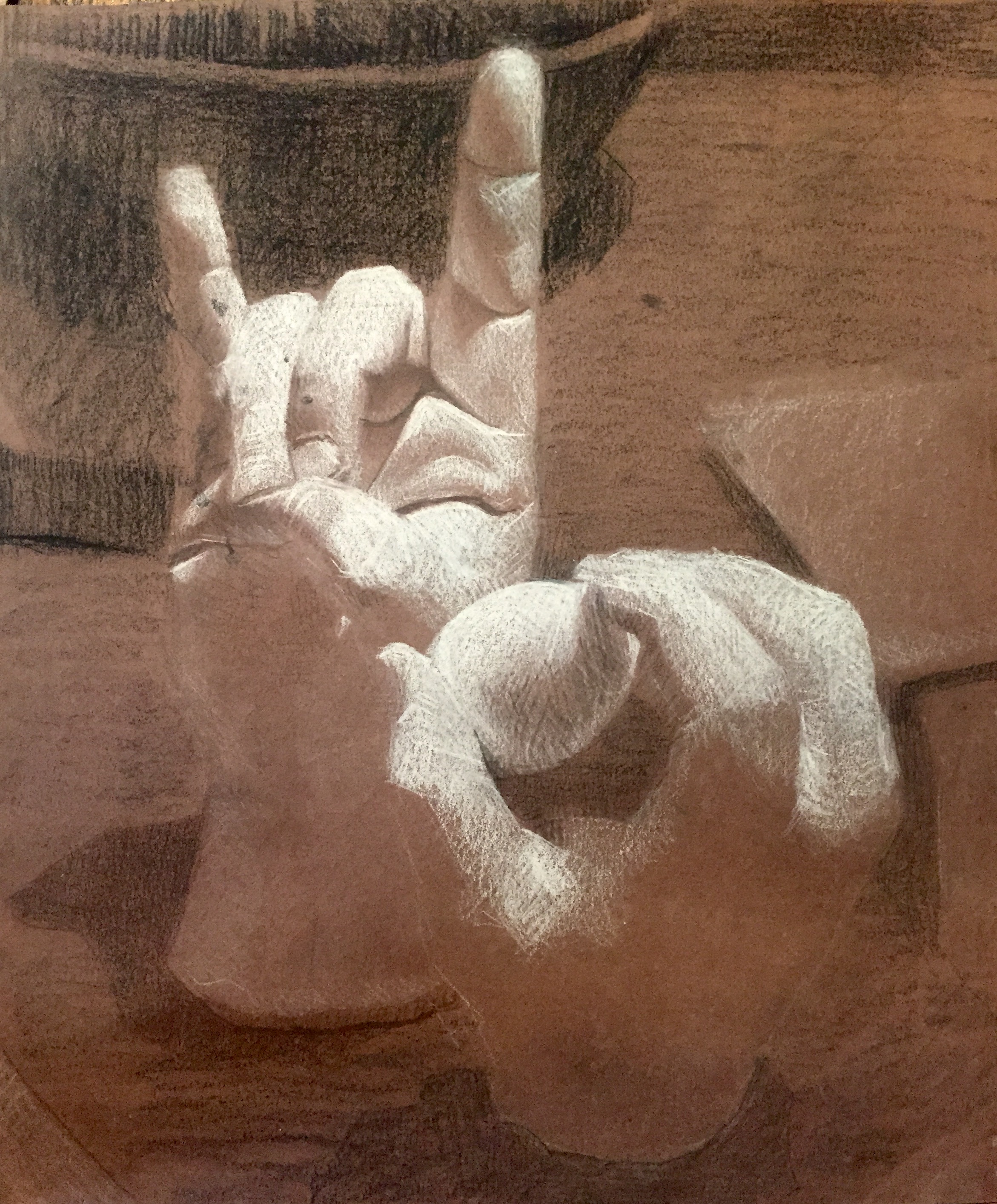 black and white charcoal on toned paper