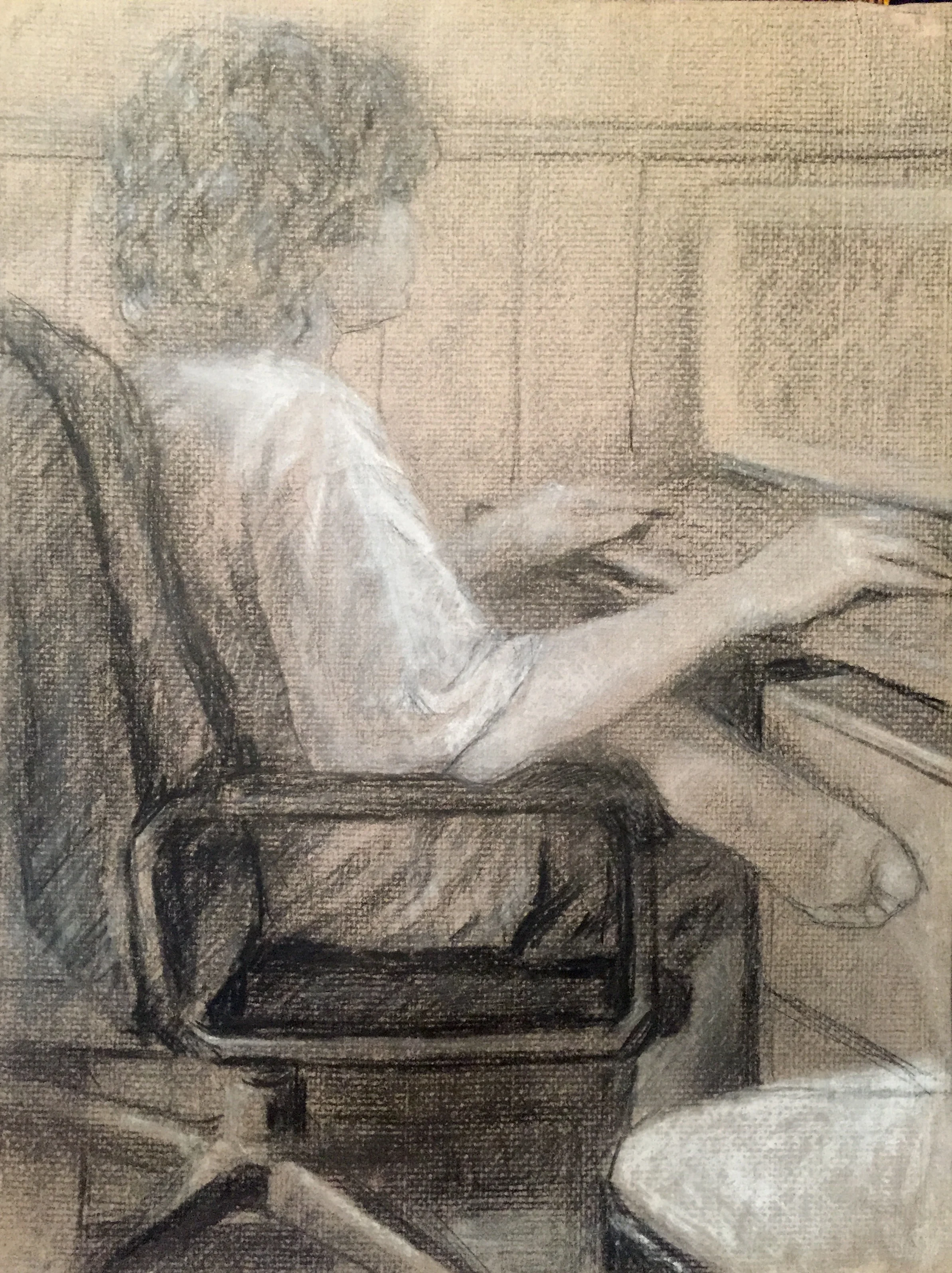 black and white charcoal on toned paper