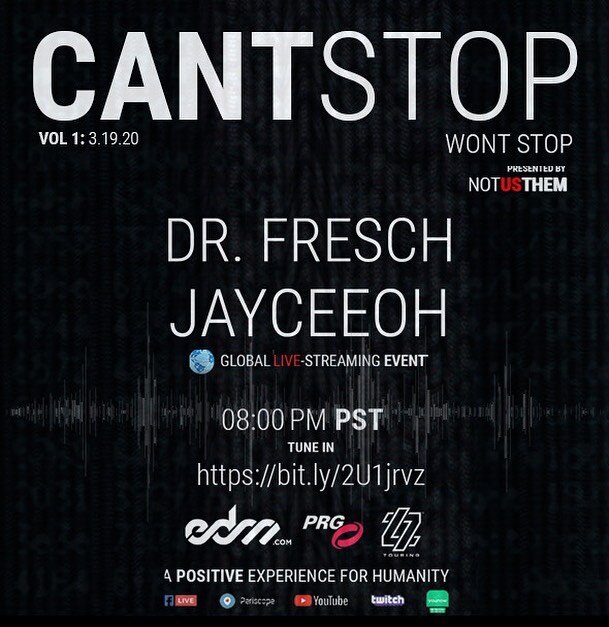 🗣 Be sure to click the link in our bio and tune in to our livestream set at 8pm with @drfresch &amp; @jayceeoh ‼️