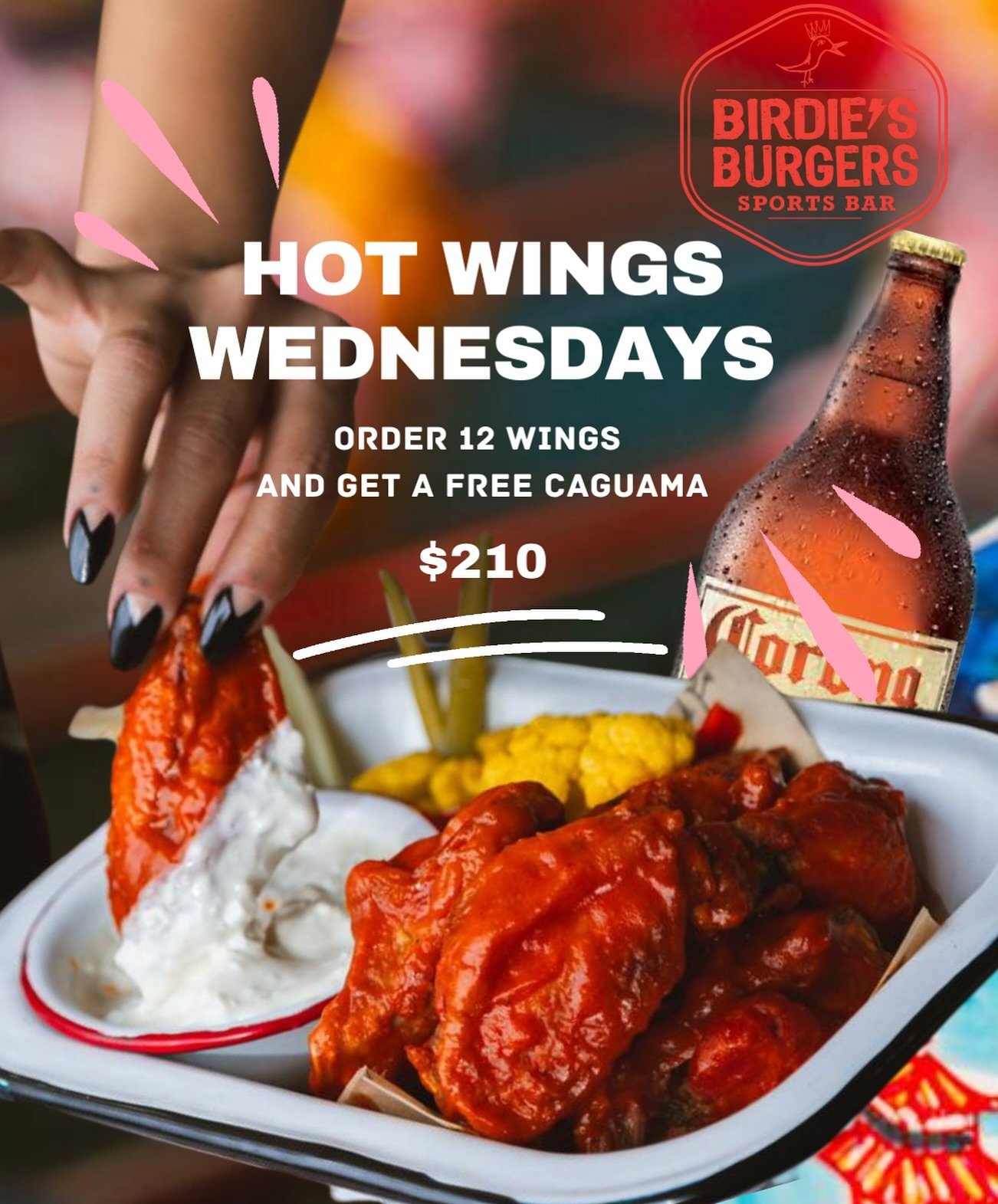 Hot Wings Wednesdays! 

12 wings and a free caguama for $210 pesos!! 
#sanmigueldeallende #sportbar #wings #alitas #karaoke