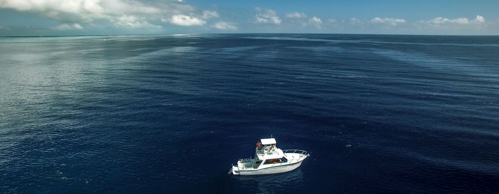 Scuba diving boat on Turneffe atoll Belize.