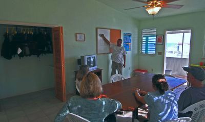 Classroom instruction session for scuba diving classes
