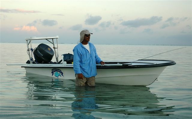 Fly Fishing boat for fishing for permit, tarpon, and bonefish in Belize.