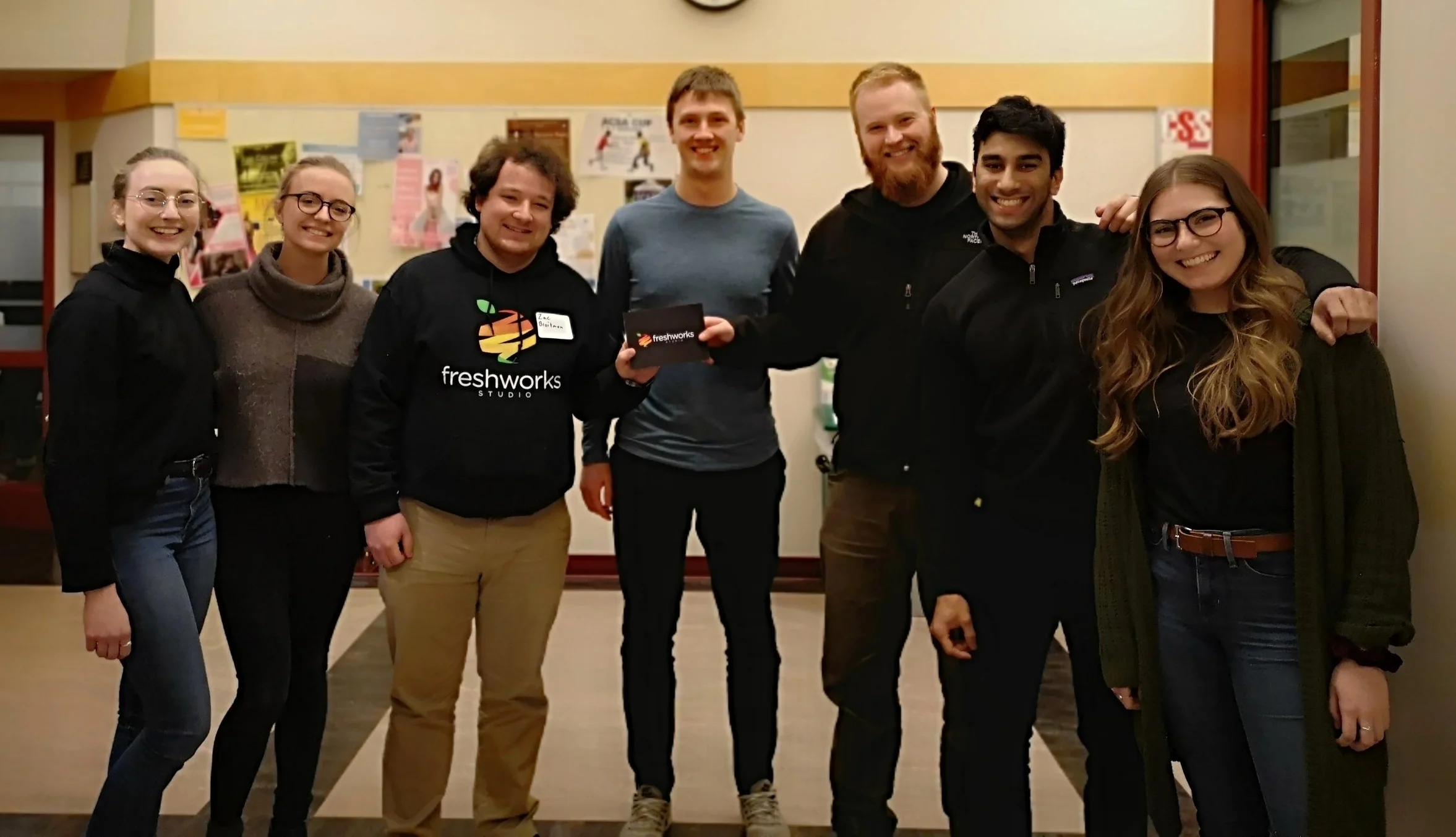  The overall winners of the Design Sprint case competition with FreshWorks’ Business Analyst Zac 