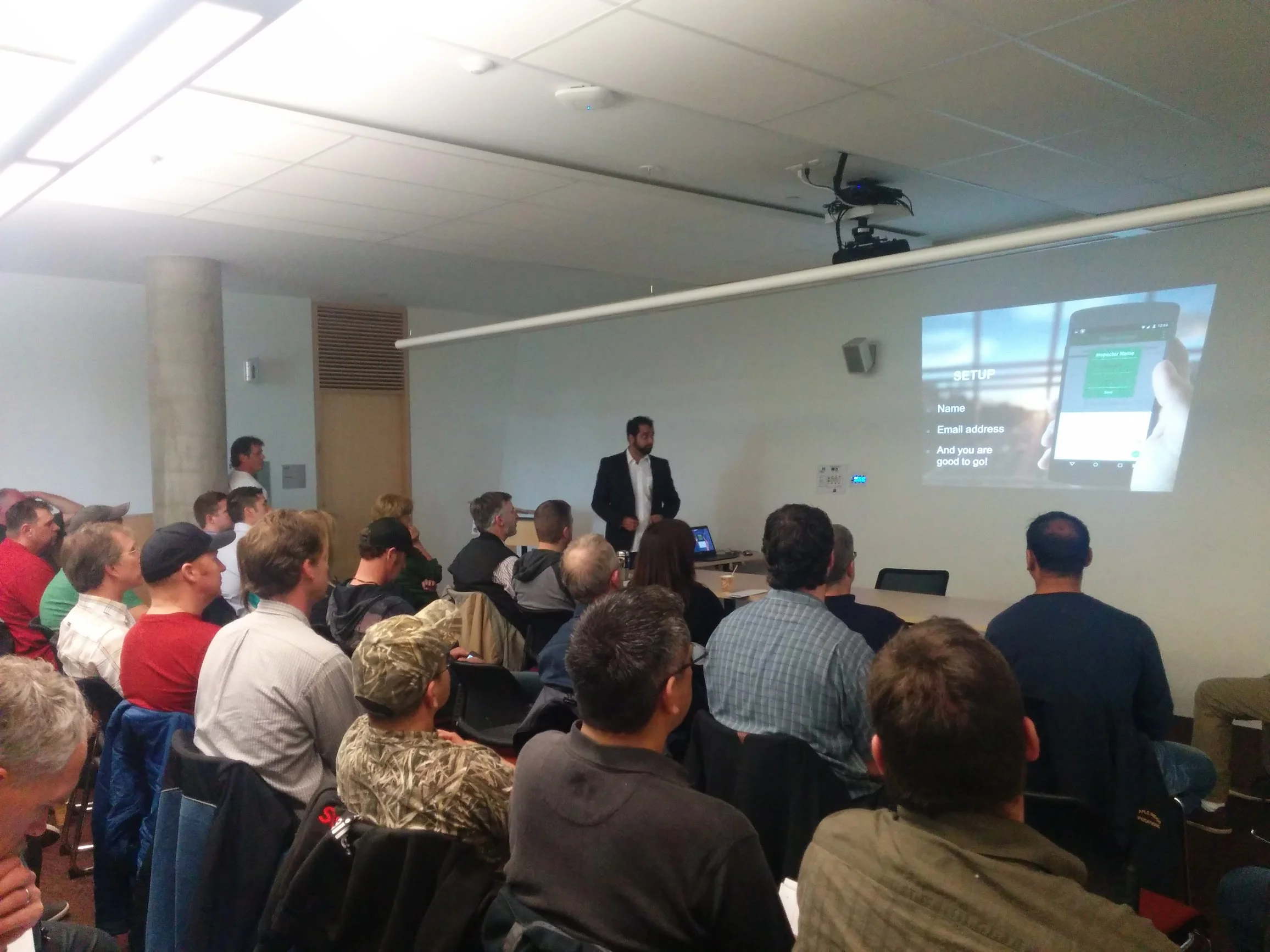 Sam & Rohit demonstrating (training) Dike Inspectors on how to use the Dike Inspection app