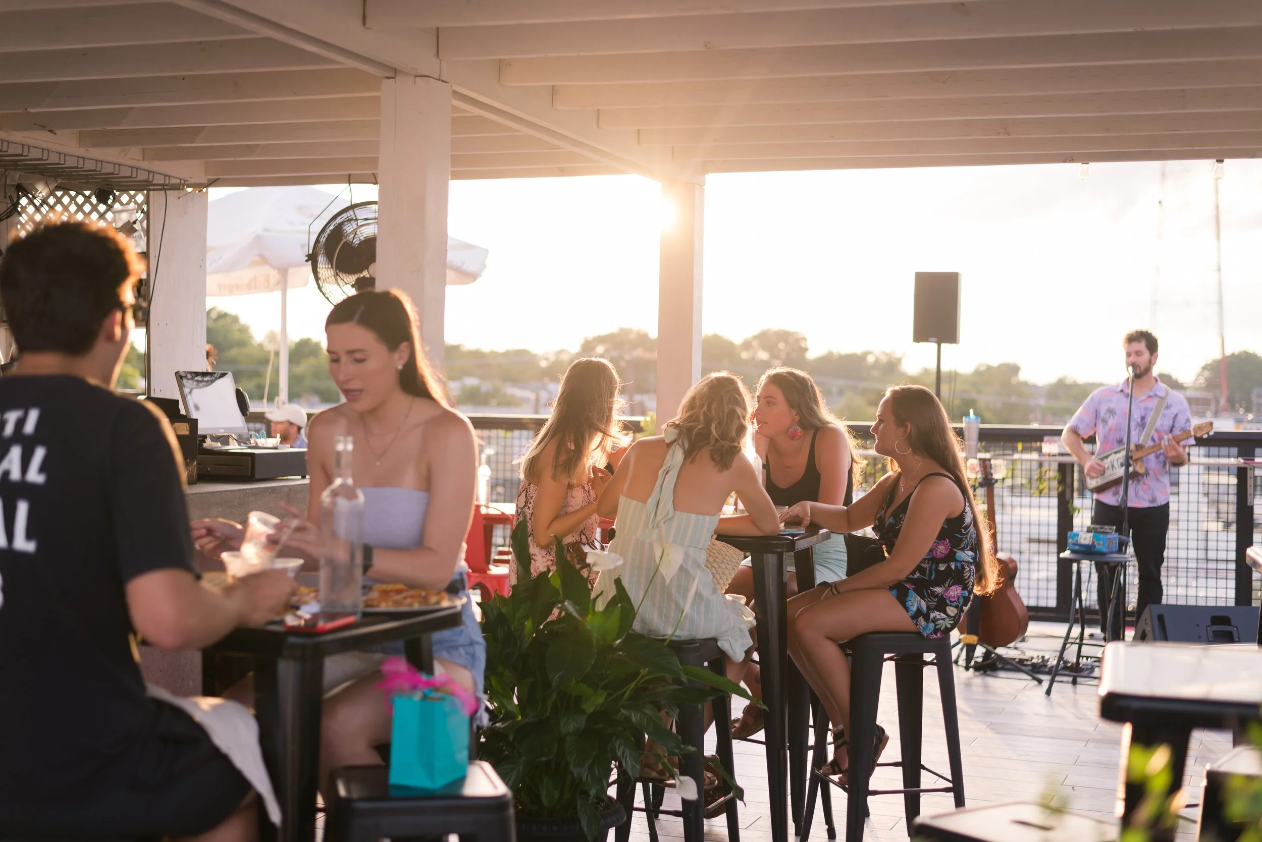 Rooftop bar scene at The Hof in Scott's Addition