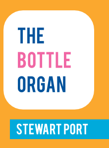 An array of necked vessels (bottles, flasks, jugs, etc) suspended from a frame, and fitted with airfoils that influence the incident angle of airflow at the mouth of the vessel. When the velocity of the wind changes, the composition creates a wind organ. Stewart Port has made things, both musical and mute, for 35 years. He began making instruments out of tin cans and other found objects for comic relief from his usual work of building and restoring fine guitars; and became intrigued by the physics and mechanical principles of musical instruments, and the rudiments of hand tool use, which can be taught to kids, teachers, artists and aspiring instrument makers. He has taught workshops at The Crucible , The Institute for Urban Homesteading , and various local schools, camps and libraries. Stewart builds and repairs guitars in his Oakland studio, and plays baritone horn with the Brass Liberation Orchestra. He personally consumes, or attempts to consume, the contents of every vessel used in the construction of the instruments.
