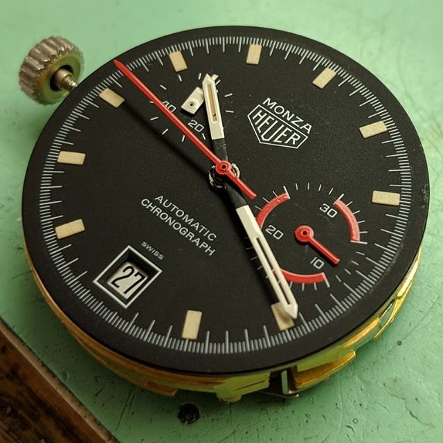 Heuer Monza in for a repair on the micro rotor.  #artdialwatch #whosyourwatchmaker #artdialwatchsouthfield #watchrepair #watchrepairdetroit #watchrepairmichigan #watchservice #watchservicedetroit #watchservicemichigan #watchmaker #horology #horologis