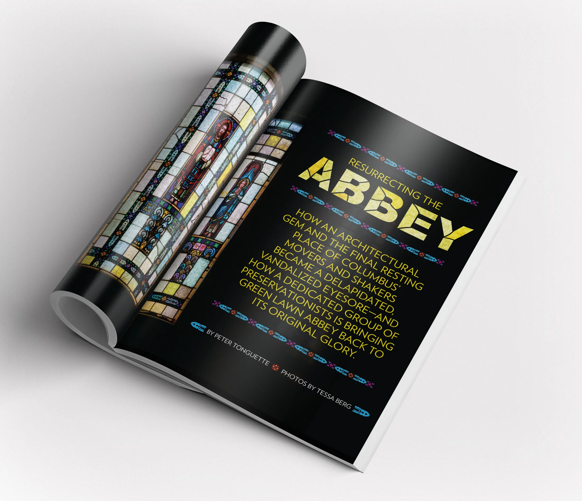 Custom stained-glass headline treatment