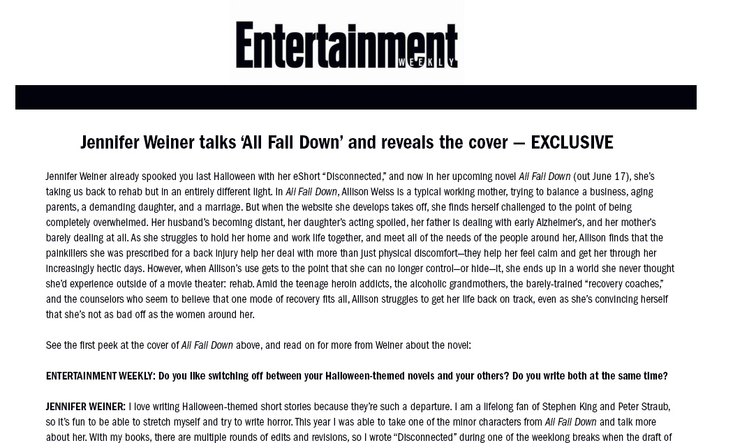 Jennifer Weiner talks 'All Fall Down' and reveals the cover