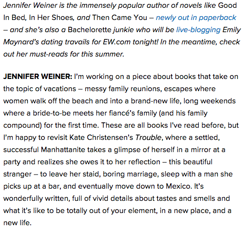 Jennifer Weiner shares her summer reading list!