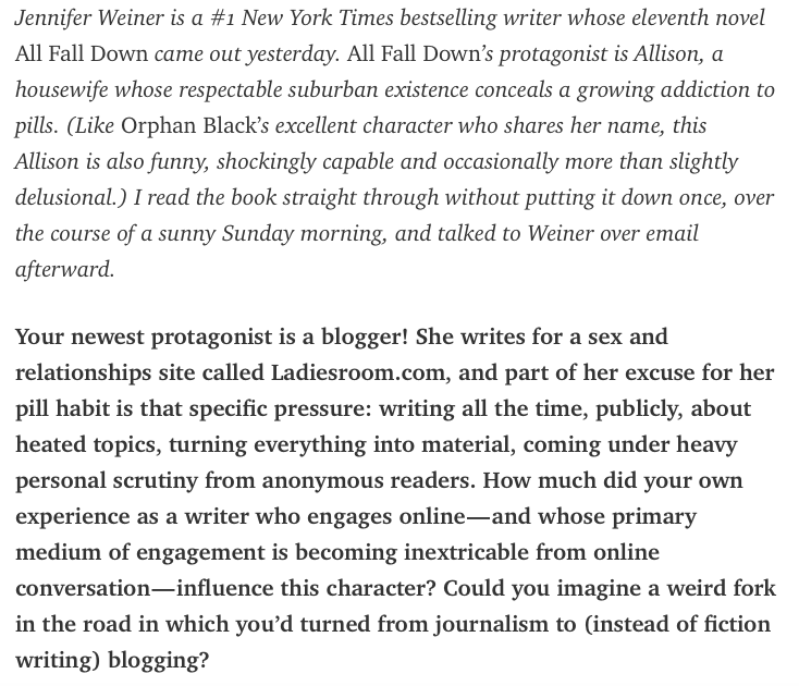 Having the Best-Selling Cake and Eating the Review, Too: An Interview With Jennifer Weiner