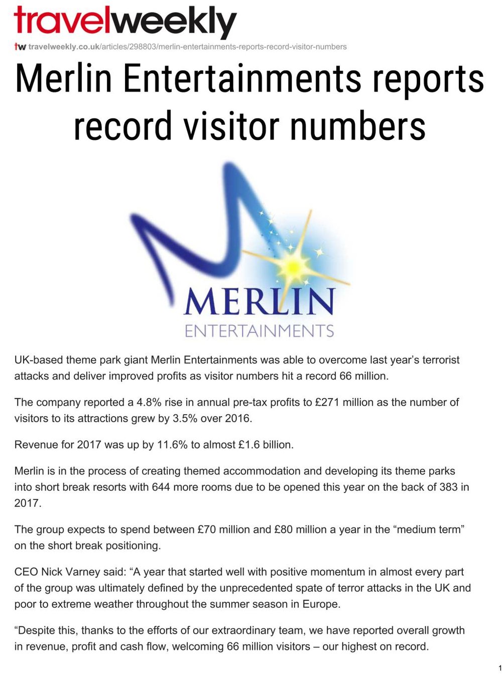 Merlin Entertainments — Samuels & Company