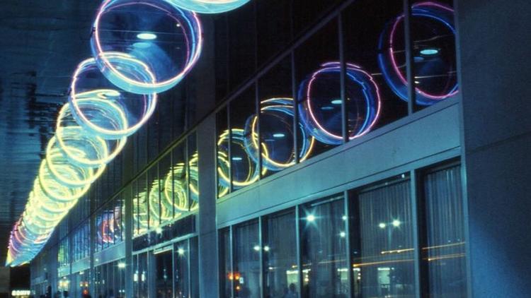 Michael Hayden's light sculpture "Generators of the Cylinder" will be lighted again in downtown Los Angeles for the first time since 2008. (Courtesy of Michael Hayden)