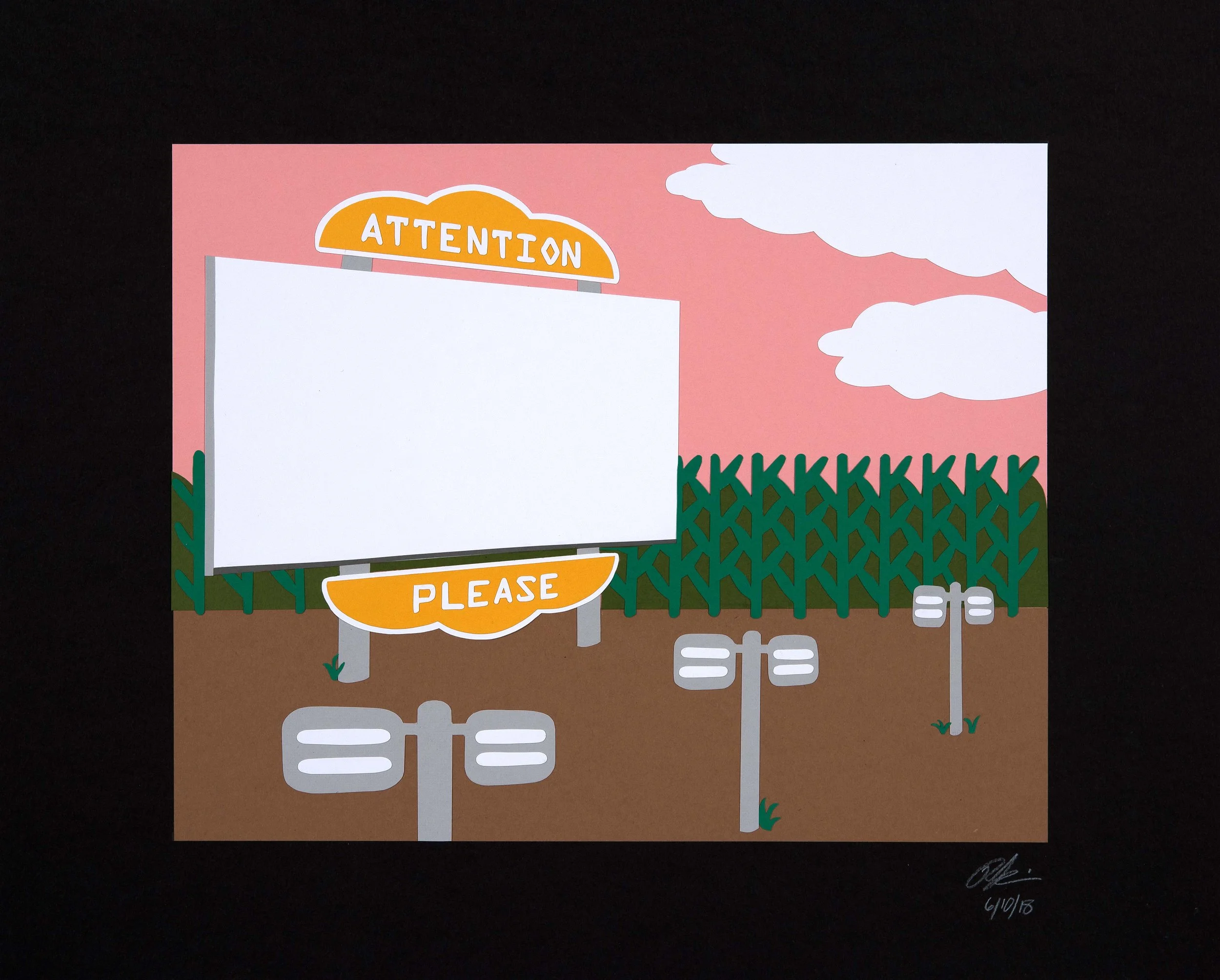 Attention Please Paper Collage on Mat Board 11” x 14” Collage on 16” x 20” Mat Board $950