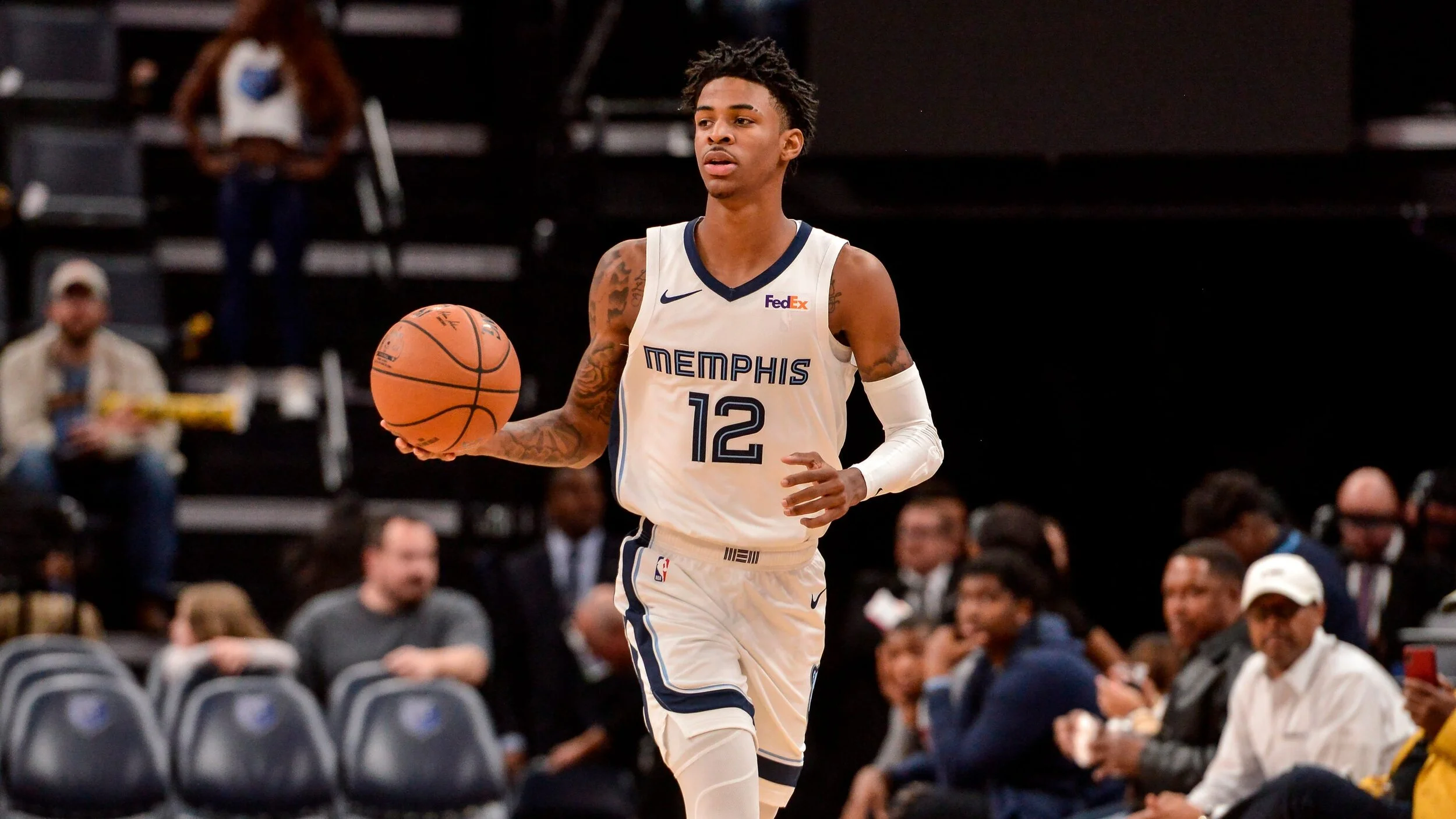 Ja Morant thinking about how he’s going to embarrass his opponent while dribbling up the floor (Brandon Dill/AP)