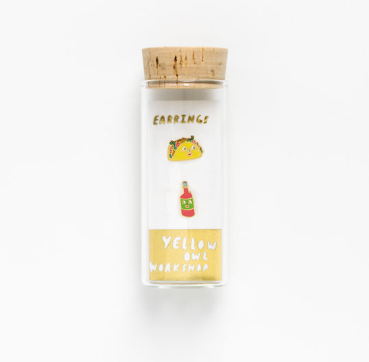 Taco and Hot Sauce Earrings in Glass Vial - Yellow Owl Workshop