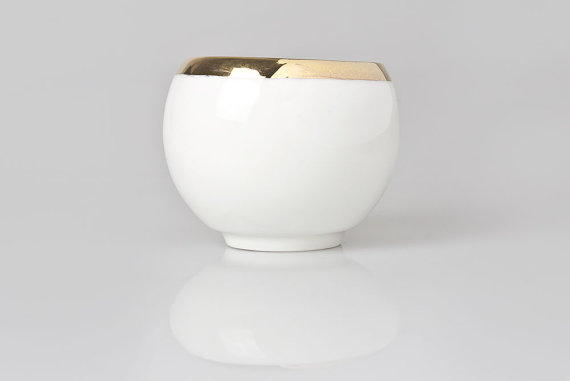 White Handmade Porcelain Cup with Gold Trim