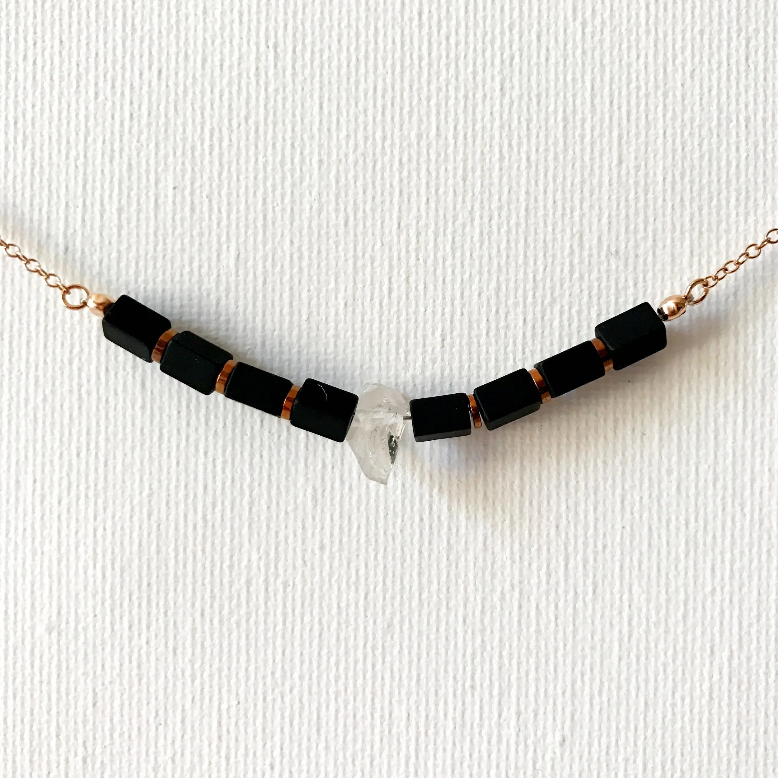 Handmade Herkimer Diamond with Matte Onyx and Hematite