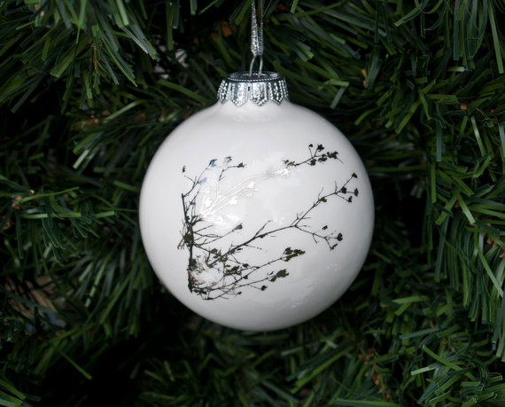 Handmade White Porcelain Ornament with Platinum Winter Twigs