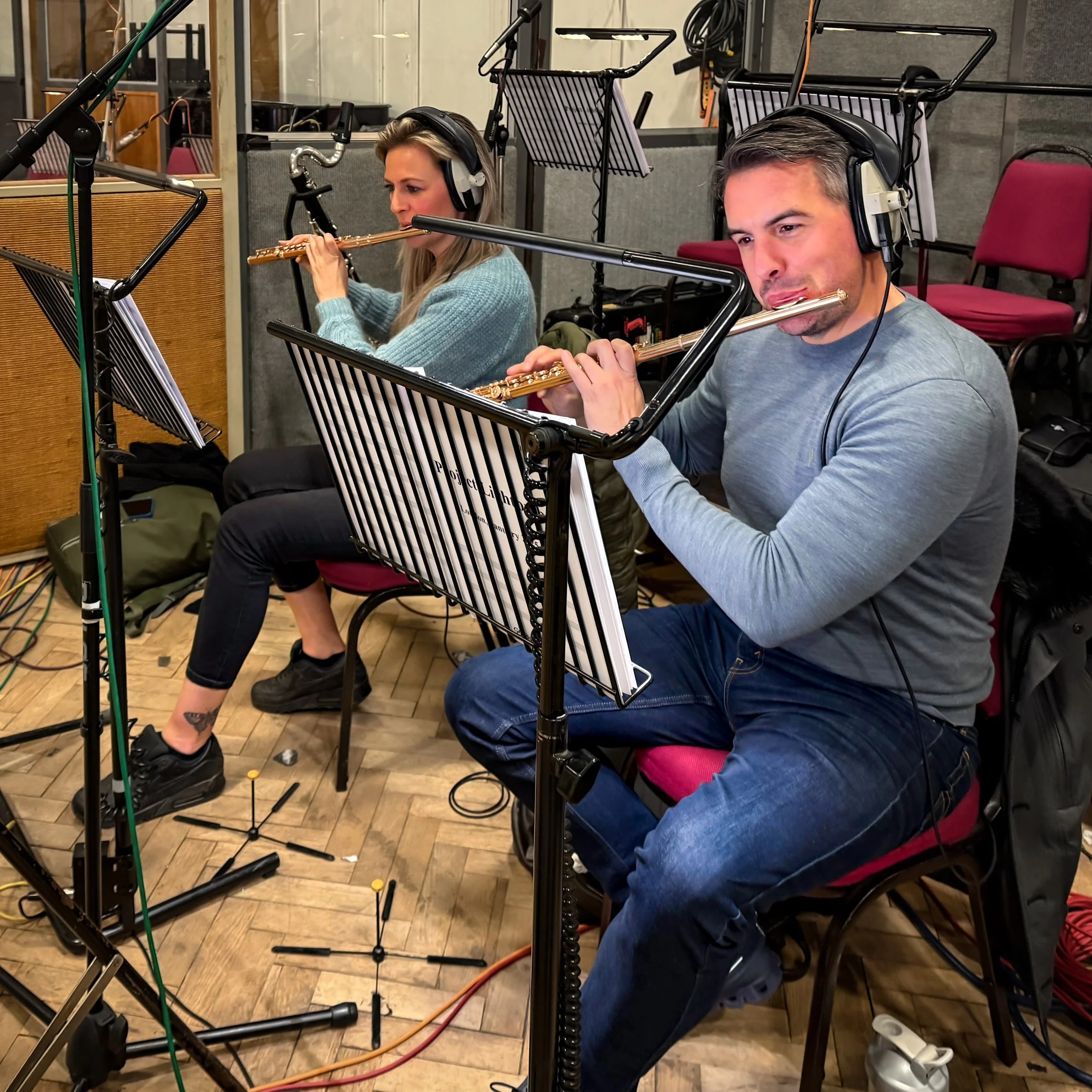Gareth McLearnon recording concert flute at Abbey Road Studios