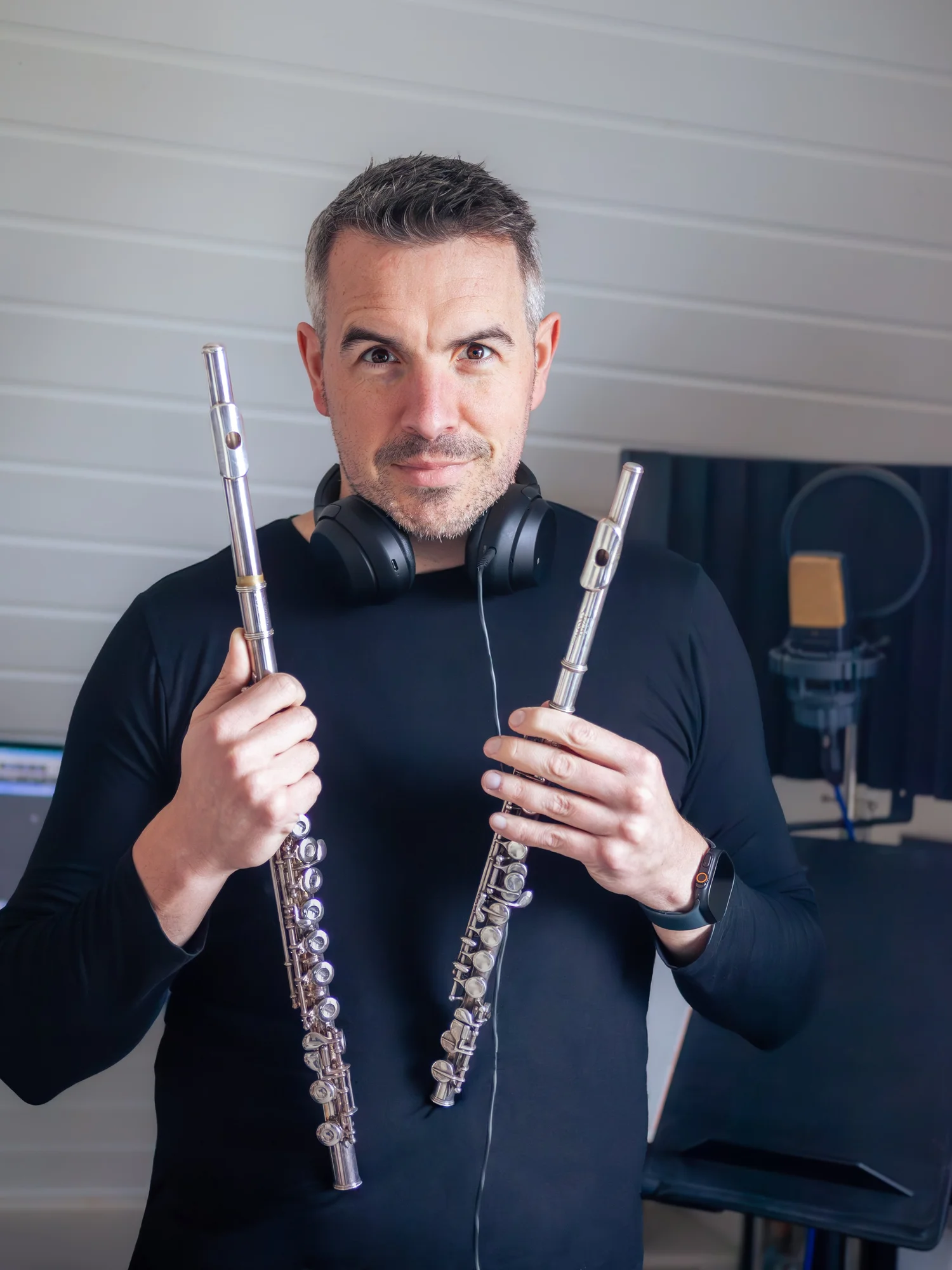 Gareth McLearnon with E flat Soprano Flute and G Treble Flute