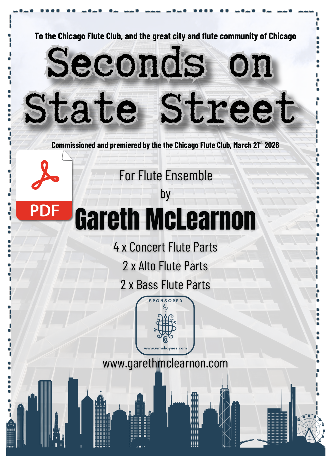 Seconds on State Street for Flute Ensemble (2026)  (PDF Download)