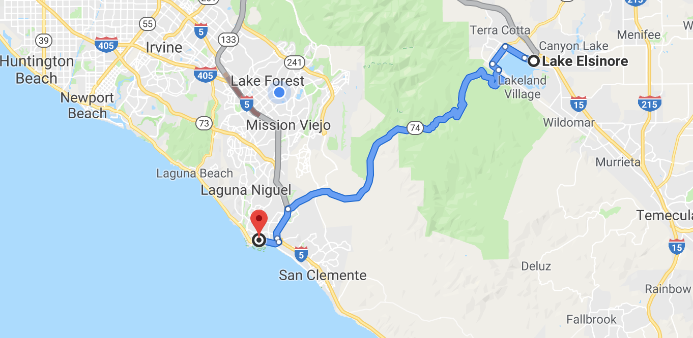 Lake Elsinore to Dana Point