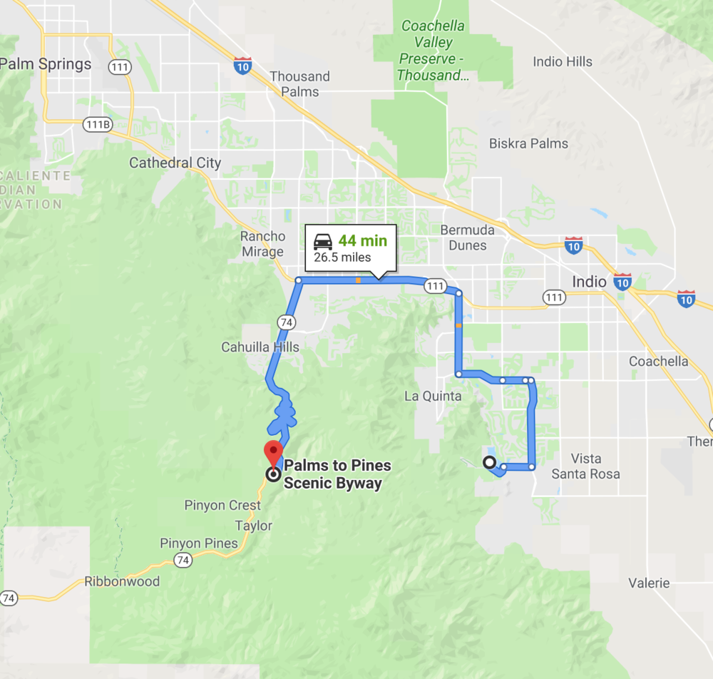 Lake Cahuilla to Palms to Pines Hwy