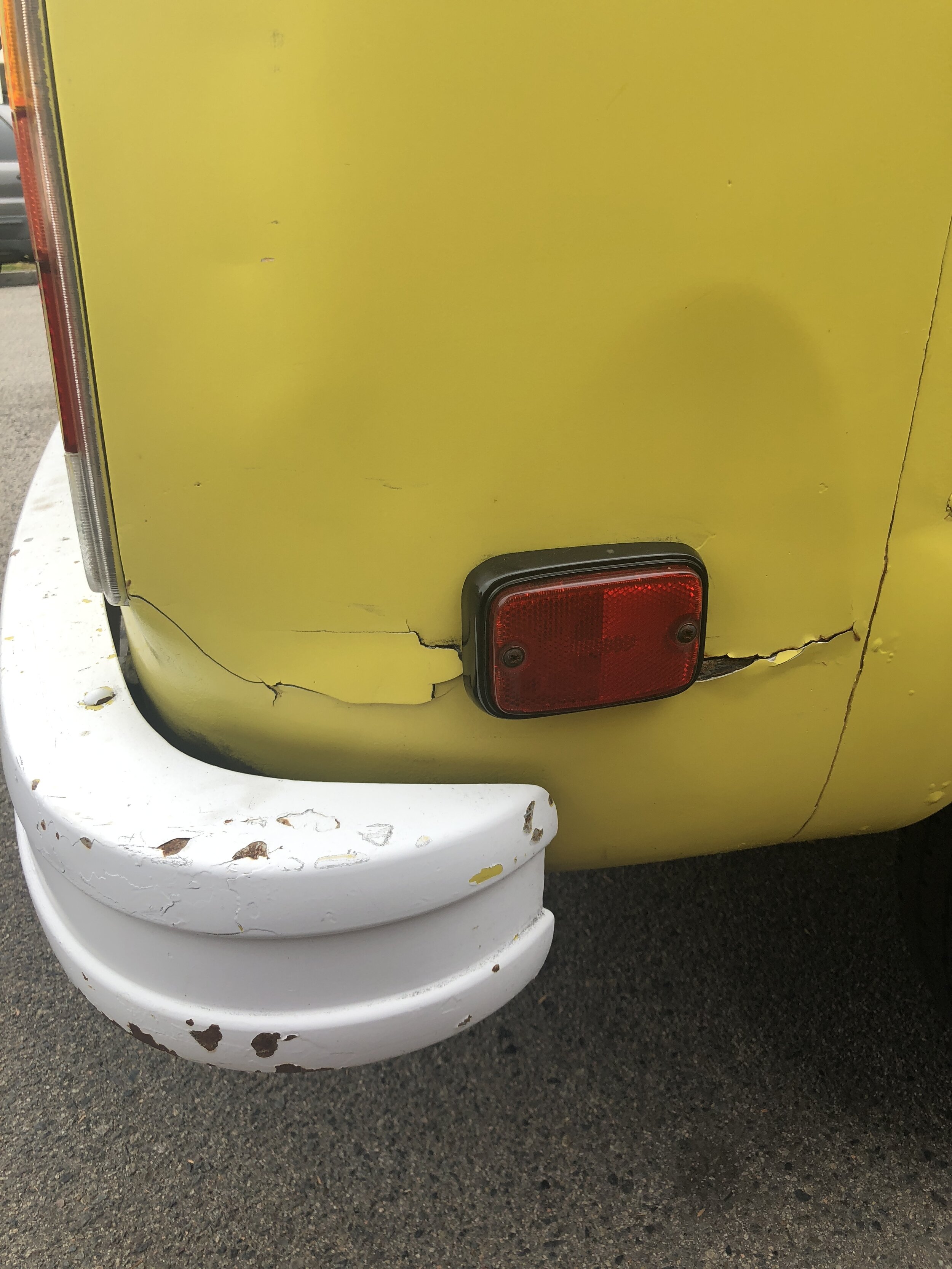 This bus was an internet purchase by a client in Minnesota. This is how the bus looked when it arrived at Vintage Surfari Wagons in Costa Mesa.