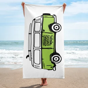 Beach Towel 30x60 Inch - Surf Van Design, 100% Cotton, Peace & Love Print, Super Absorbent