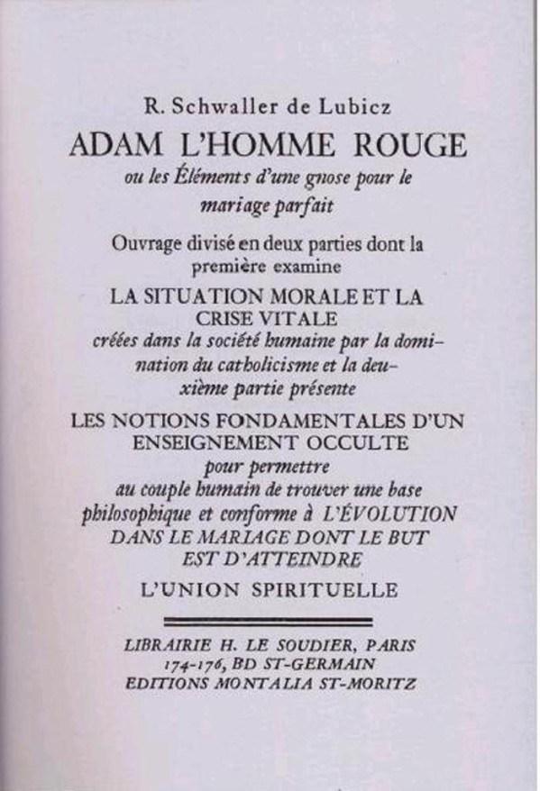 Title page of Schwaller’s 1926 work, Adam l’homme rouge (Adam the Red Man).