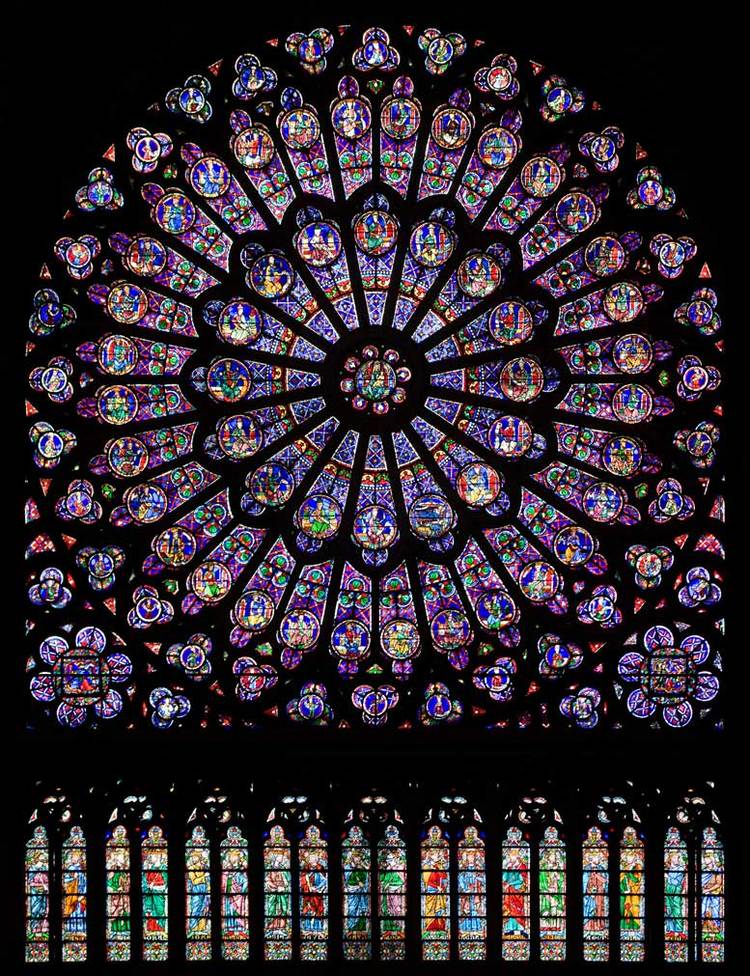 North Rose Window of Cathédrale Notre-Dame de Paris. The stained glass of the oldest gothic cathedrals was believed by the alchemists of the Parisian alchemical revival to have been coloured using esoteric methods lost to the modern world. Between 1…