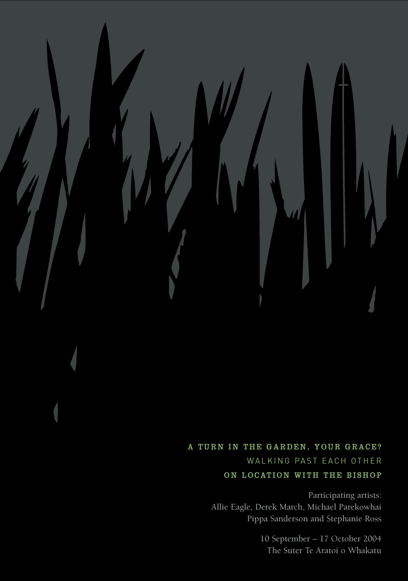 A Turn In The Garden, Your Grace? Walking Past Each Other. (catalogue cover design). Chrysalis Seed Trust group exhibition, The Suter Te Aratoi o Whakatu, Nelson.