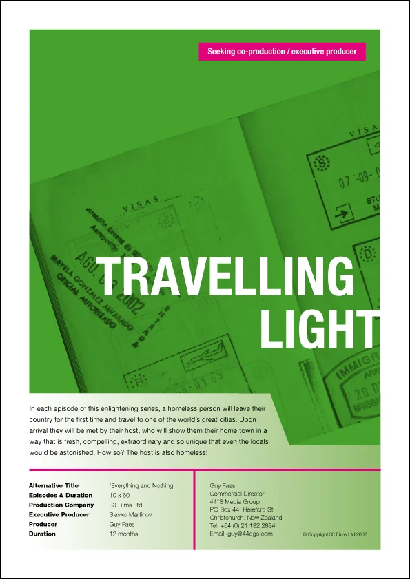 44°S Media Group – Travelling Light – recruitment flyer for doco series